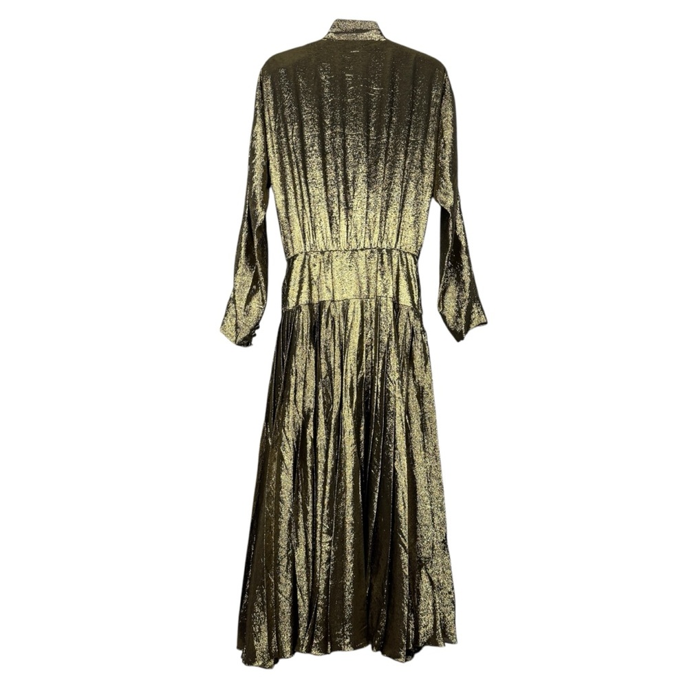 Jean-Louis Scherrer Paris Silk Gold Lame Button Circle Skirt Pleated Dress - Picture 3 of 9